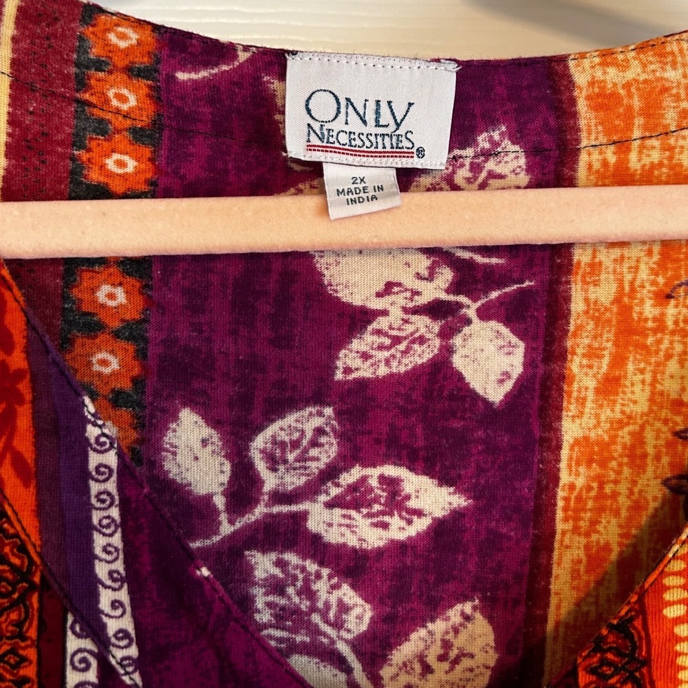 Woman's Bohemian Tribal Print Maxi Dress V-Neck Purple Orange Transitional 2X - Picture 3 of 3